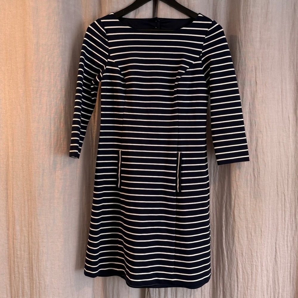1901 Nordstrom Navy Blue White Striped Open Back Knit Dress Womens 6 AS408793MI